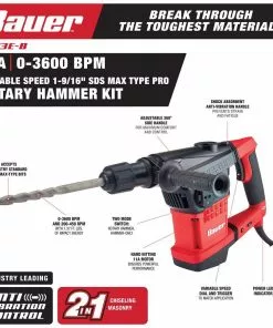 BAUER 11 Amp SDS Max-Type Variable Speed Rotary Hammer 11 BAUER 11 Amp SDS Max-Type Variable Speed Rotary Hammer -Electrical Tools Shop 64425 W7