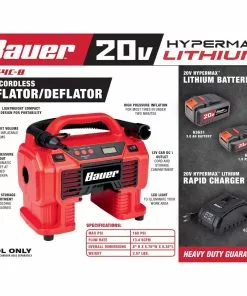 BAUER 20V Cordless Dual Power 0-160 PSI Inflator/Deflator - Tool Only 30 BAUER 20V Cordless Dual Power 0-160 PSI Inflator/Deflator - Tool Only -Electrical Tools Shop 64533 W12