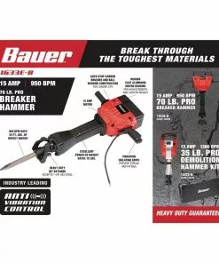 BAUER 15 Amp 70 Lb. 1-1/8 in. Hex Breaker Hammer -Electrical Tools Shop 64608 W2SS