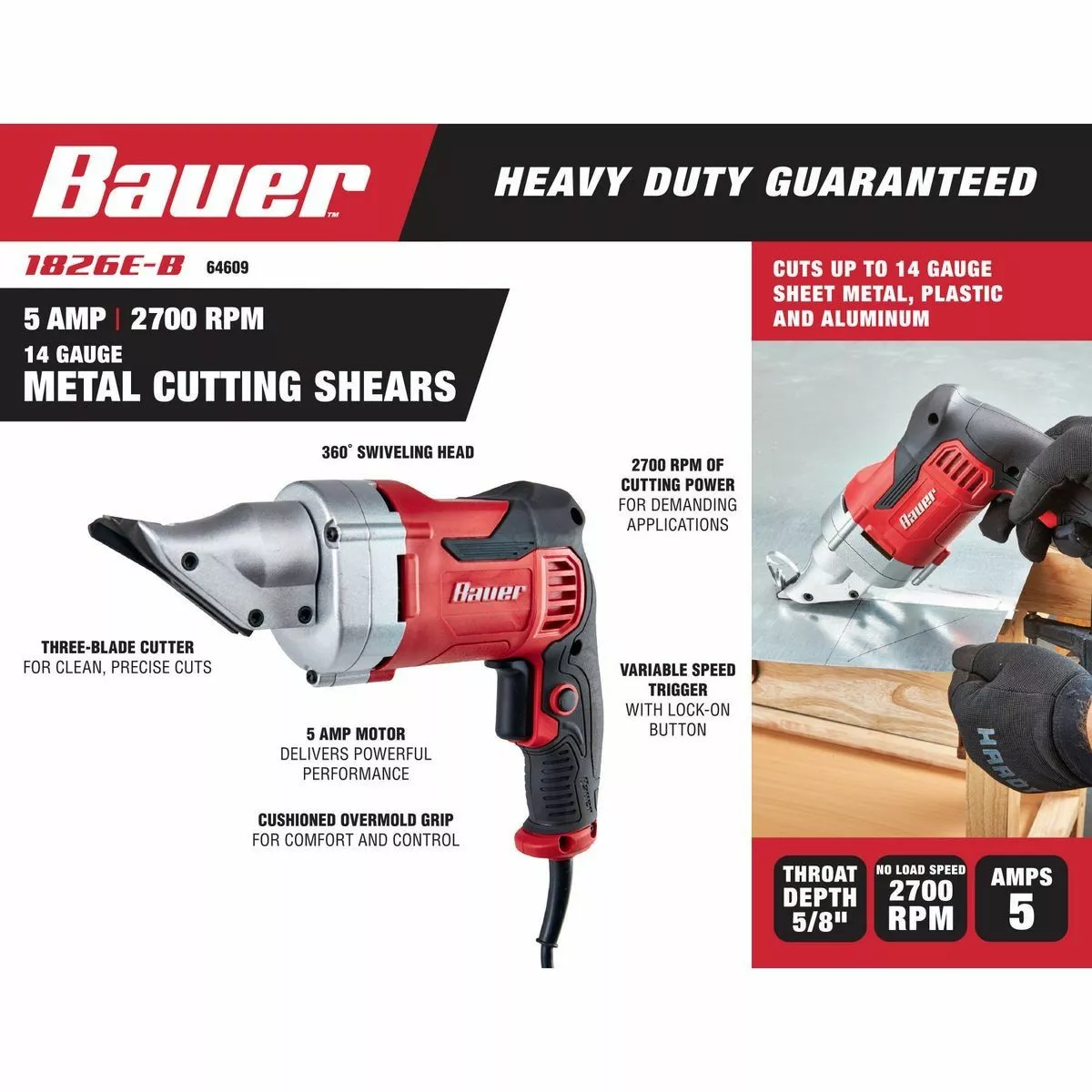 BAUER 14 gauge 5 Amp Metal Shears 3 BAUER 14 gauge 5 Amp Metal Shears - Image 3