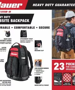 BAUER Heavy Duty Jobsite Backpack -Electrical Tools Shop 64662 W2SS