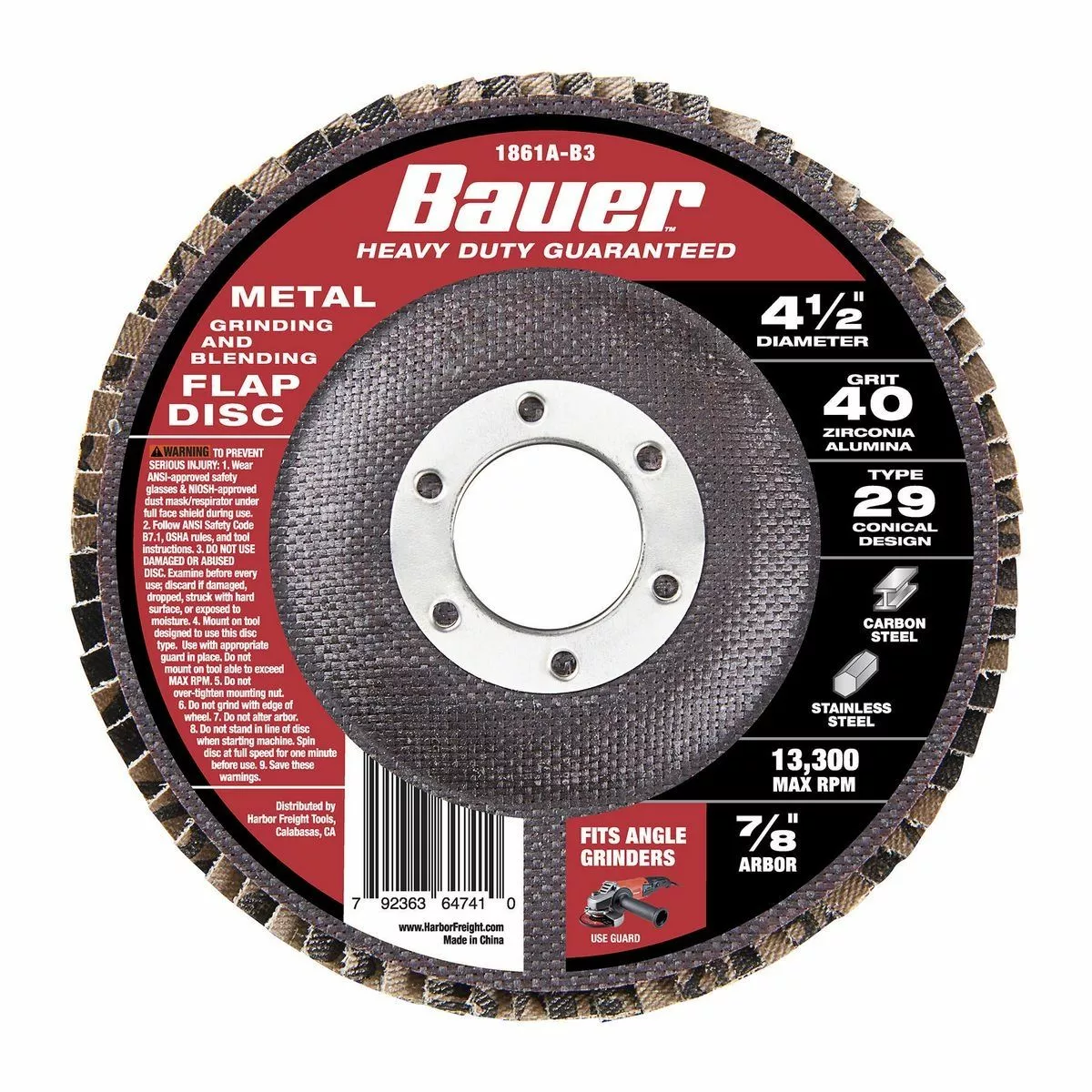 BAUER 4-1/2 in. 40 Grit Zirconia Type 29 Flap Disc 2 BAUER 4-1/2 in. 40 Grit Zirconia Type 29 Flap Disc - Image 2