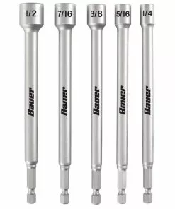 BAUER 5 Pc 6 in. SAE Impact Rated Magnetic Nut Setter Set - 6 in. Long