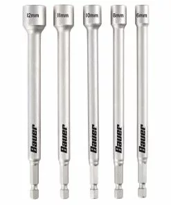 BAUER 5 Pc 6 in. Metric Impact Rated Magnetic Nut Setter Set - 6 in. Long