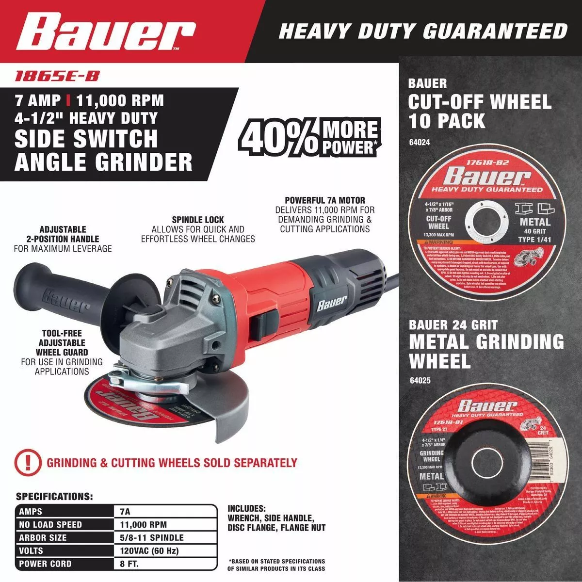BAUER 7 Amp 4-1/2 in. Slide Switch Angle Grinder 4 BAUER 7 Amp 4-1/2 in. Slide Switch Angle Grinder - Image 4