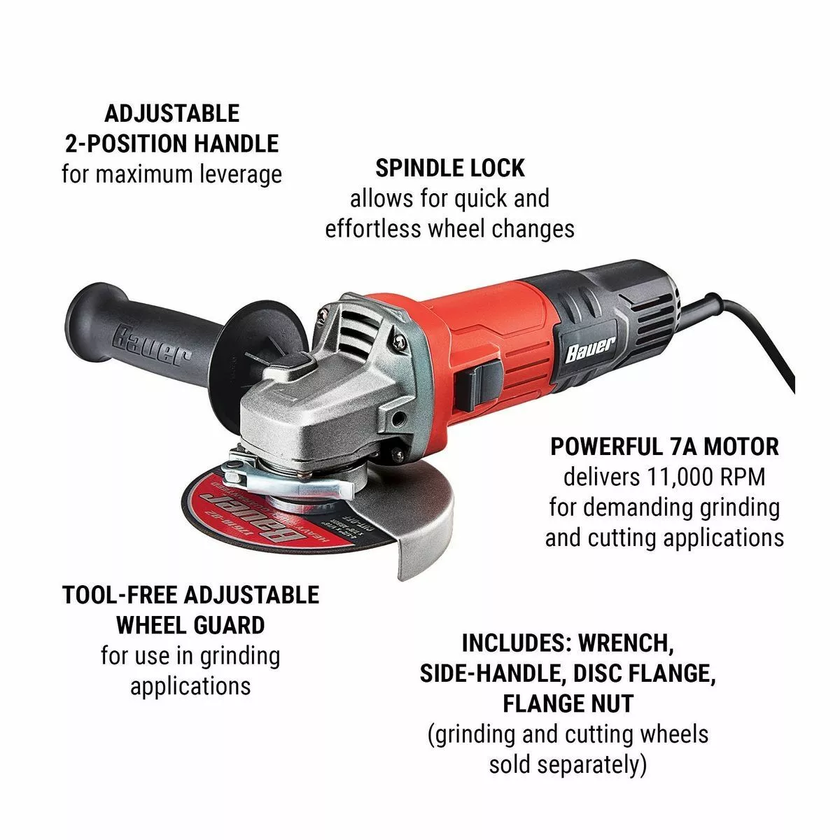 BAUER 7 Amp 4-1/2 in. Slide Switch Angle Grinder 3 BAUER 7 Amp 4-1/2 in. Slide Switch Angle Grinder - Image 3