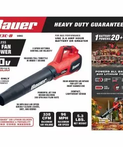 BAUER 20V Cordless 96 MPH Jet Fan Blower – Tool Only -Electrical Tools Shop 64942 W2 1