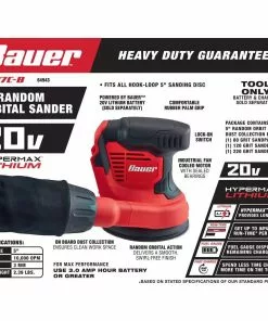 BAUER 20V Cordless 5 in. Random Orbital Sander with Dust Bag - Tool Only -Electrical Tools Shop 64943 W2